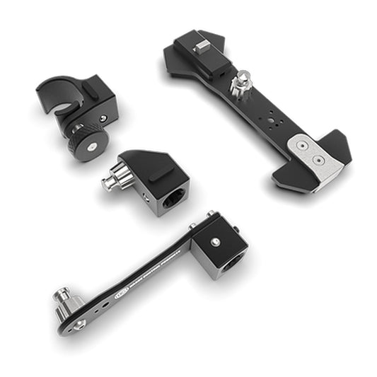 Rigid quick-mount system for data collectors featuring multiple quick-release mechanisms and adjustable joints for surveying rod mounting