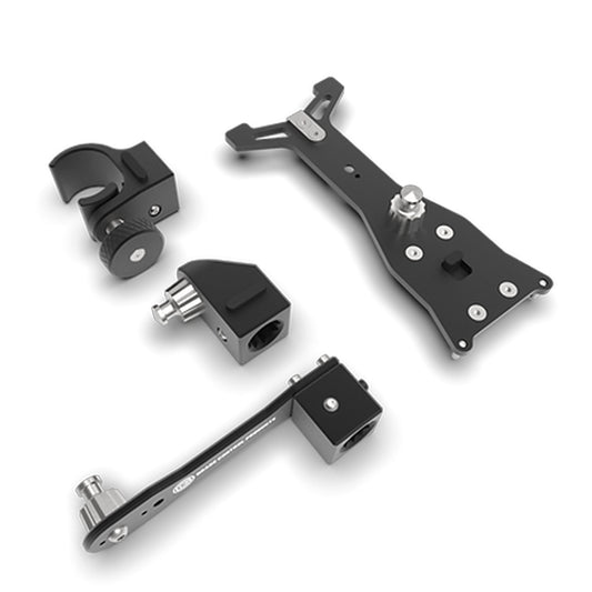 Rigid quick-mount system for data collectors featuring multiple quick-release mechanisms and adjustable joints for surveying rod mounting