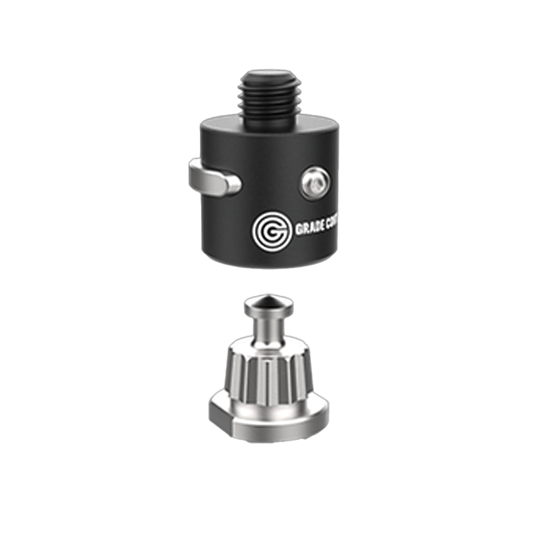 Quick-release adapter for GPS GNSS receivers with push-button mechanism and standard 5/8 inch threaded connection