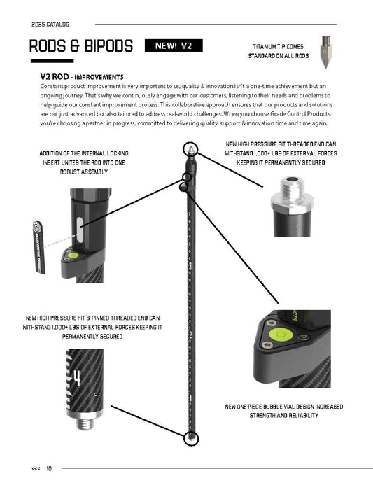 2-Meter Aluminum Snap-Lock GPS Rod with Titanium Tip