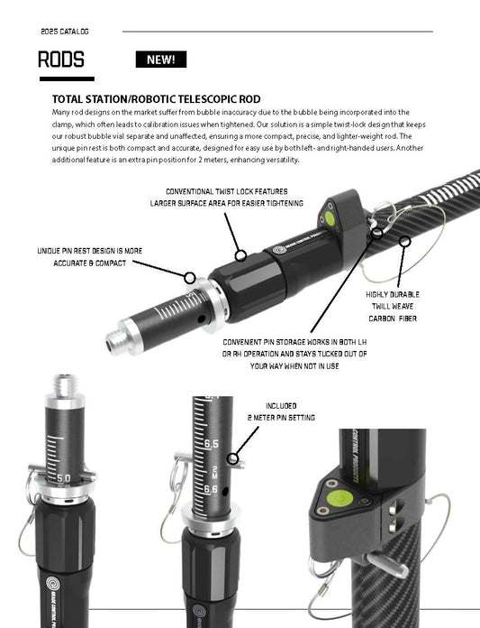 2-Meter Telescopic Collapsible Rod with Titanium Tip & Bubble Level