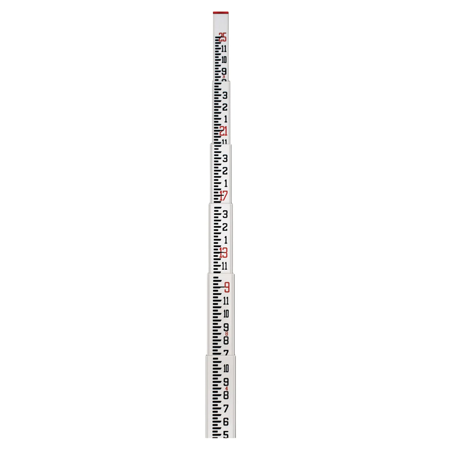 Tall leveling rod with 8ths graduations on a white background