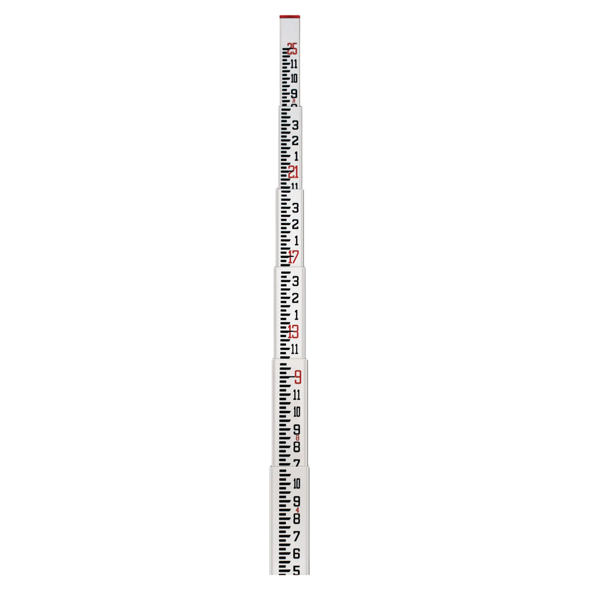 Tall leveling rod with 8ths graduations on a white background