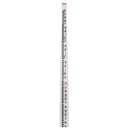 Tall leveling rod with 8ths graduations on a white background