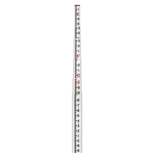 Tall leveling rod with 10ths graduations on a white background