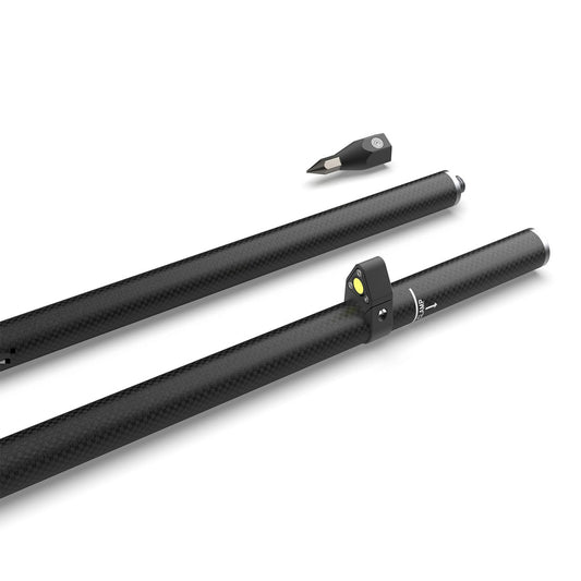 Ultra-light two-piece 2-meter surveying rod with bubble level, reinforced data collector mount area and titanium tip