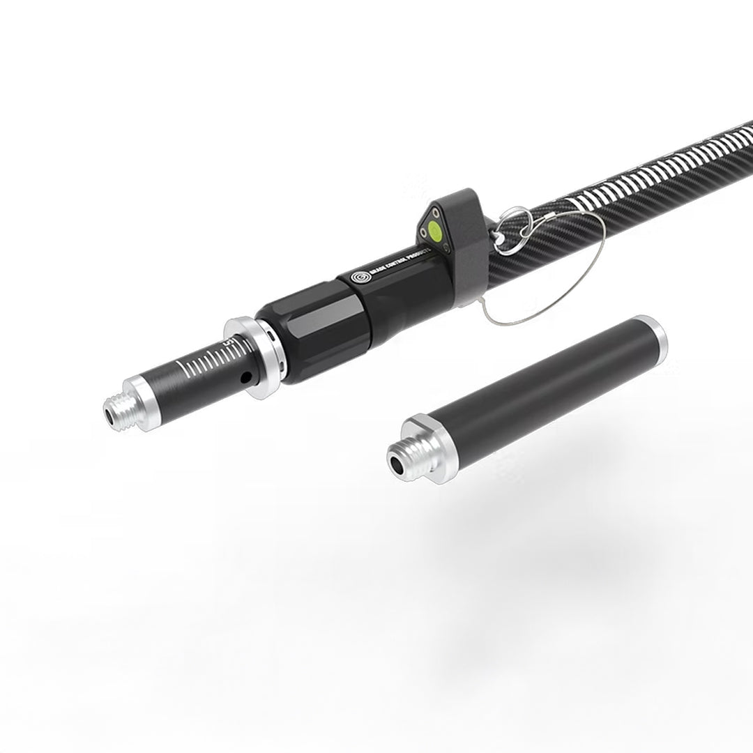 2-meter telescopic collapsible rod with titanium tip, bubble level vial, and easy grip collar