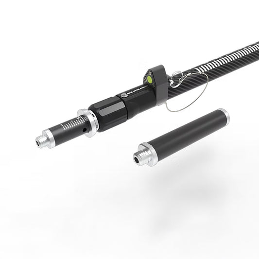 2-meter telescopic collapsible rod with titanium tip, bubble level vial, and easy grip collar