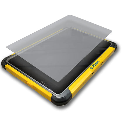 Yellow and black rugged tablet with a screen protector on a white background