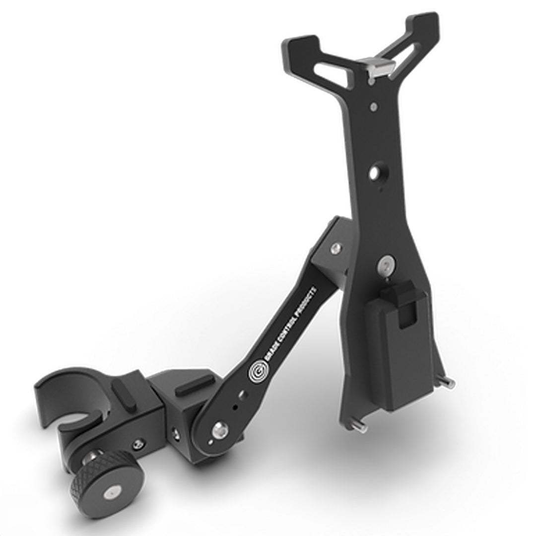 Rigid quick-mount system for data collectors featuring multiple quick-release mechanisms and adjustable joints for surveying rod mounting