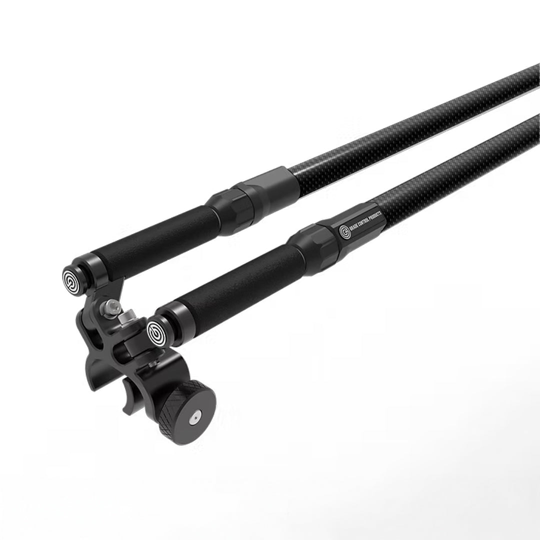 Professional carbon fiber bipod with anti-crush clamp, high-grip push buttons, and micro-adjustment thumb release