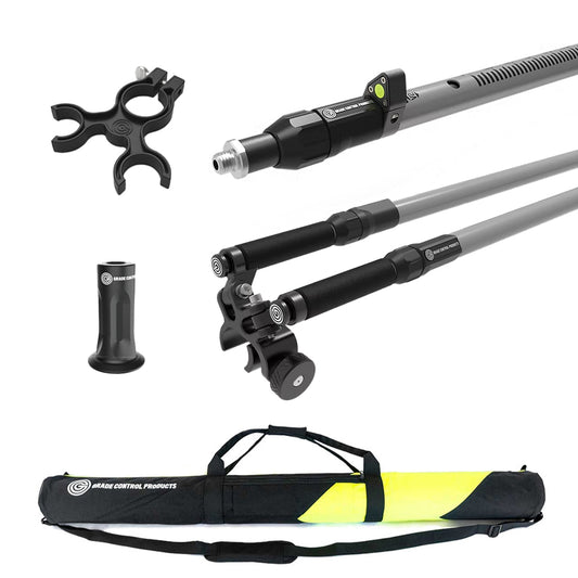 Complete aluminum rod and bipod surveying kit with accessories and carry bag